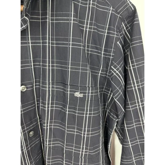 Lacoste Mens Navy & White Plaid Long Sleeve Button-Up Shirt Size 40 M - Picture 2 of 9